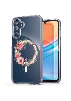Husa pentru Samsung Galaxy A15 4G, Atasare Magnetica, MagSafe, Pink Wreath 7, Clear