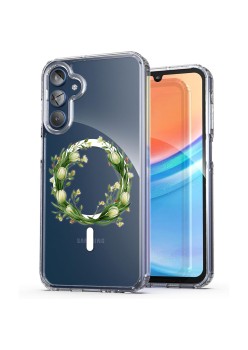 Husa pentru Samsung Galaxy A15 4G, Atasare Magnetica, MagSafe, Pink Wreath 14, Clear