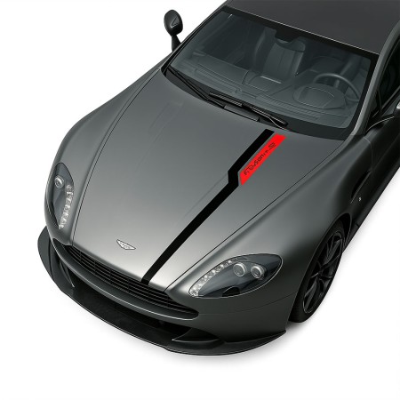 Sticker auto tuning capota Hood Stripes V3, 130x10 cm, Negru si Rosu, folie Oracal autoadeziva, rezistenta UV