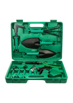 Set 10 Unelte de Grădină cu Geantă Depozitare, Oțel Inoxidabil, Accesorii Complete, 37 x 28 cm, Verde