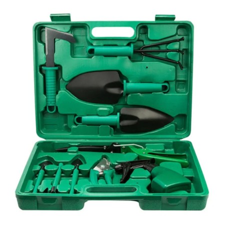 Set 10 Unelte de Grădină cu Geantă Depozitare, Oțel Inoxidabil, Accesorii Complete, 37 x 28 cm, Verde