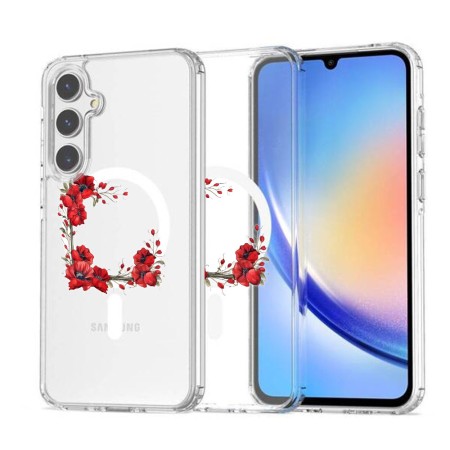 Husa pentru Samsung Galaxy A56 5G, Atasare Magnetica, MagSafe, Pink Wreath 4, Clear