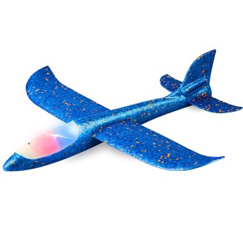 Avion Planor Polistiren 47 cm cu LED Frontal, Albastru – Jucarie Outdoor Copii