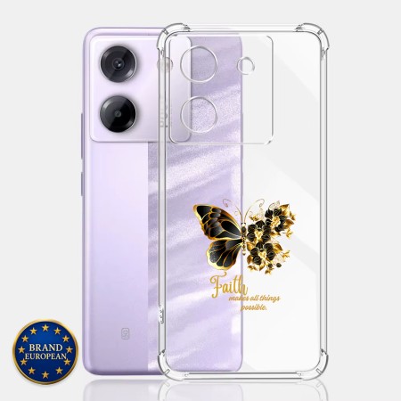 Husa Antisoc pentru Xiaomi Poco M7 Pro 5G - AirBag TPU, Colțuri Ranforsate- Butterfly Auriu 
