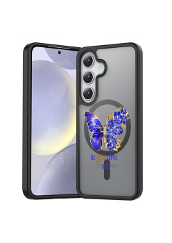 Husă MagSafe Antișoc pentru Samsung Galaxy S25 – Design Butterfly Quote, Protecție 360°, Youteful, Negru Mat
