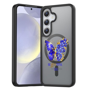 Husă MagSafe Antișoc pentru Samsung Galaxy S25 – Design Butterfly Quote, Protecție 360°, Youteful, Negru Mat
