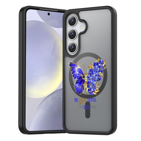 Husă MagSafe Antișoc pentru Samsung Galaxy S25 – Design Butterfly Quote, Protecție 360°, Youteful, Negru Mat