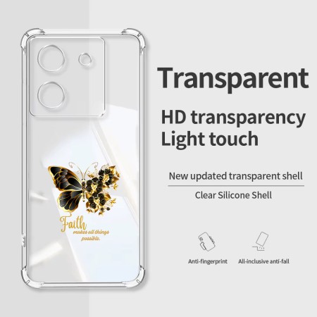 Husa Antisoc pentru Xiaomi Poco M7 Pro 5G - AirBag TPU, Colțuri Ranforsate- Butterfly Auriu 