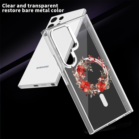Husa pentru Samsung Galaxy S24 Ultra, Atasare Magnetica, MagSafe, Pink Wreath 18, Clear