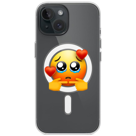 Husa personalizata Apple iPhone 15, MagSafe, Pleading Face With Hearts