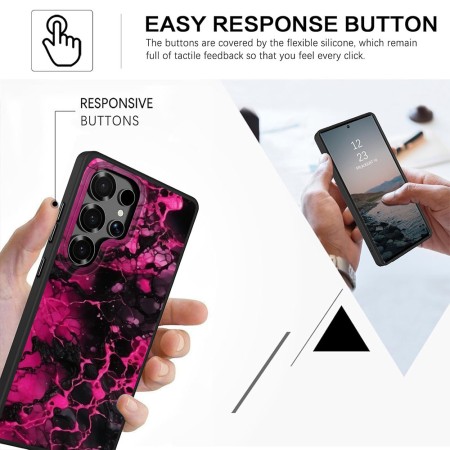 Husă pentru Samsung Galaxy S25 Ultra, Marble, Protecție Cameră, Antișoc, Design Slim, Negru - Roz