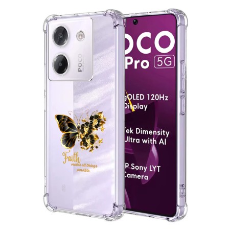 Husa Antisoc pentru Xiaomi Poco M7 Pro 5G - AirBag TPU, Colțuri Ranforsate- Butterfly Auriu 