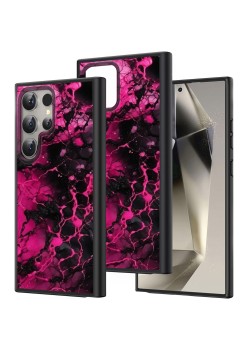 Husă pentru Samsung Galaxy S25 Ultra, Marble, Protecție Cameră, Antișoc, Design Slim, Negru - Roz