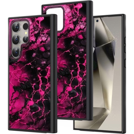 Husă pentru Samsung Galaxy S25 Ultra, Marble, Protecție Cameră, Antișoc, Design Slim, Negru - Roz