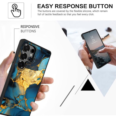 Husă pentru Samsung Galaxy S25 Ultra, Marble, Protecție Cameră, Antișoc, Design Slim, Negru - Blue