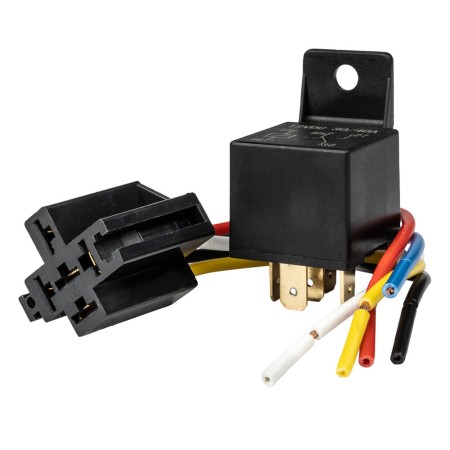 Releu Auto 12V 40A cu 5 Pini + Mufa cu Cabluri, Suport Montare, Set Complet