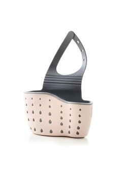 Organizator Chiuveta Bucatarie cu Scurgere – Suport Laveta si Burete, Roz Pastel, Plastic Flexibil, Curea Reglabila, 15x21 cm