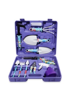 Set 5 Accesorii Grădinărit cu Geantă Textilă, Oțel Inoxidabil, Foarfecă + Lopeți + Pulverizator, 38 x 29 cm, Mov