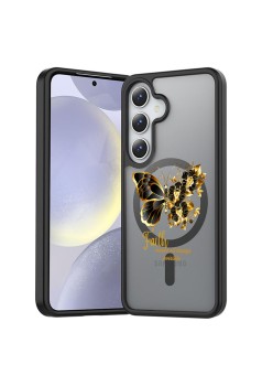 Husă MagSafe Antișoc pentru Samsung Galaxy S25 – Design Butterfly Quote, Protecție 360°, Faith, Negru Mat