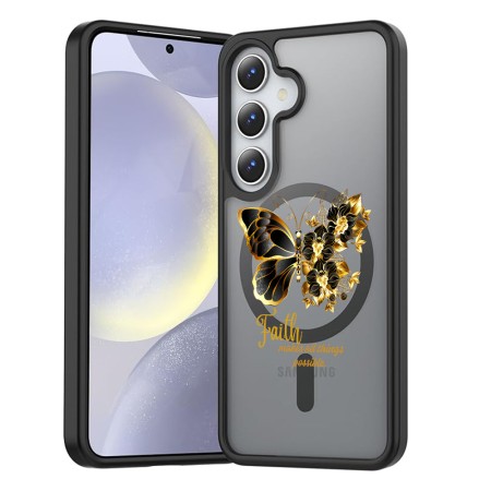 Husă MagSafe Antișoc pentru Samsung Galaxy S25 – Design Butterfly Quote, Protecție 360°, Faith, Negru Mat
