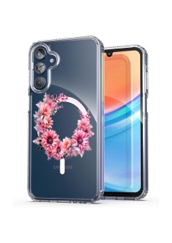 Husa pentru Samsung Galaxy A15 4G, Atasare Magnetica, MagSafe, Pink Wreath 1, Clear