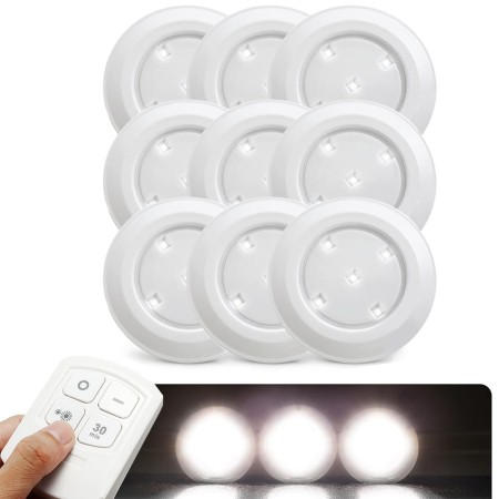 Set 6 Spoturi LED Wireless cu Telecomandă – Autoadezive, Reglabile, Fără Fire, pentru Mobilier și Scări
