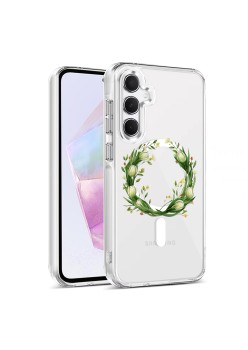 Husa pentru Samsung Galaxy A16, Atasare Magnetica, MagSafe, Pink Wreath 14, Clear