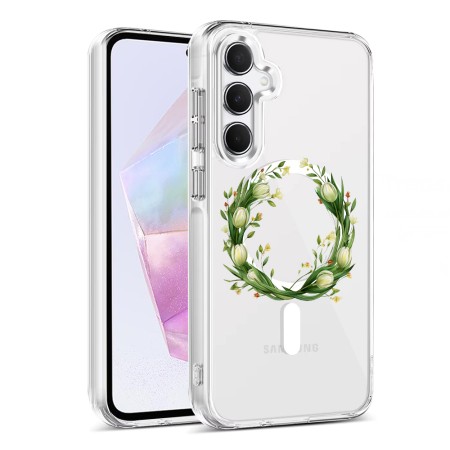 Husa pentru Samsung Galaxy A16, Atasare Magnetica, MagSafe, Pink Wreath 14, Clear