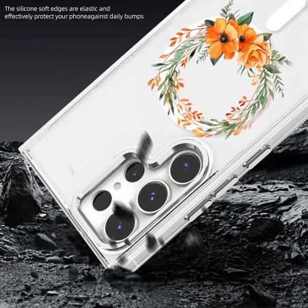 Husa pentru Samsung Galaxy S24 Ultra, Atasare Magnetica, MagSafe, Pink Wreath 12, Clear