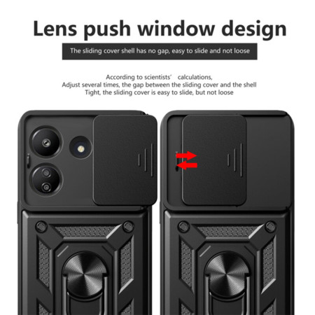 Husa telefon compatibila Xiaomi Redmi 13C 5G / Poco M6, Slide & Snap Premium, Magnetic Ring Holder, Negru