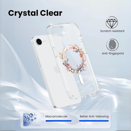 Husa pentru iPhone 16e Atasare Magnetica, MagSafe, Pink Wreath 11, Clear