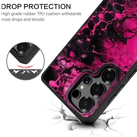 Husă pentru Samsung Galaxy S25 Ultra, Marble, Protecție Cameră, Antișoc, Design Slim, Negru - Roz