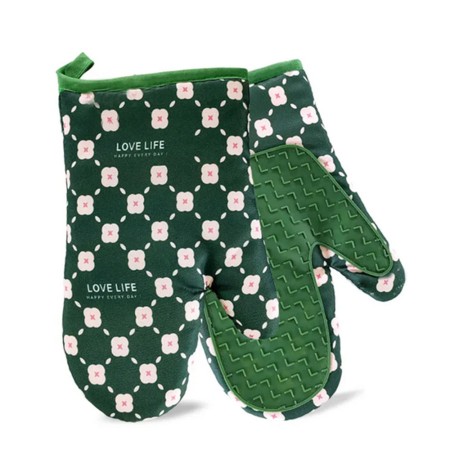 Manusi de copt, rezistenta 330 grade, textil si cauciuc, 26.5x18 cm, 2 bucati, Verde