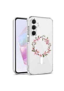 Husa pentru Samsung Galaxy A16, Atasare Magnetica, MagSafe, Pink Wreath 13, Clear