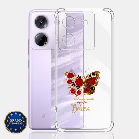 Husa Antisoc pentru Xiaomi Poco M7 Pro 5G - AirBag TPU, Colțuri Ranforsate- Butterfly Rosu 
