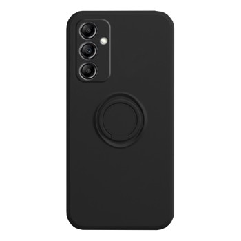 Husa telefon cu inel Samsung Galaxy A24, Interior cu Piele Alcantara, Suport Inel Rotativ cu Magnet Auto, Negru