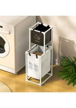 Dulap de Baie cu doua straturi si Cos pentru Rufe, 97x44x31 cm, Alb