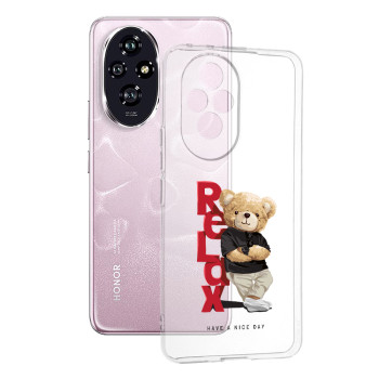 Husa Transparenta TPU pentru Honor 200, Relax Bear, Ultra-Slim, Protectie Completa