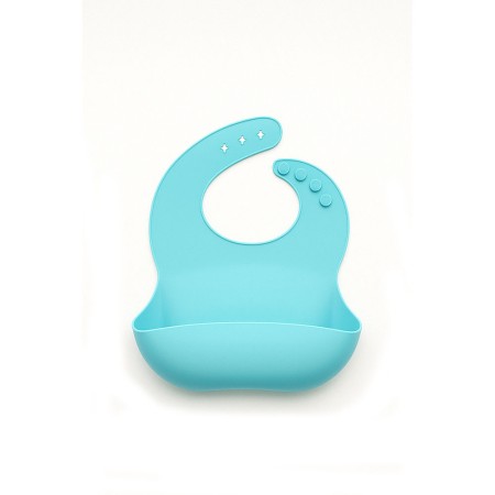 Accesorii diversificare bebelusi 5 piese din silicon, farfurie si bol cu ventuza, baveta, tacamuri, fara BPA, albastru