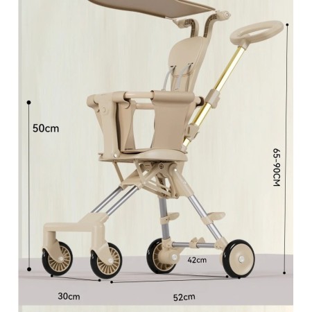 Cărucior Pliabil EasyGo Reversibil, Cadru Aluminiu, 4 Roți, Parasolar UV, Ultra Ușor, Bej, 1-3 Ani, 52 x 42 x 90 cm