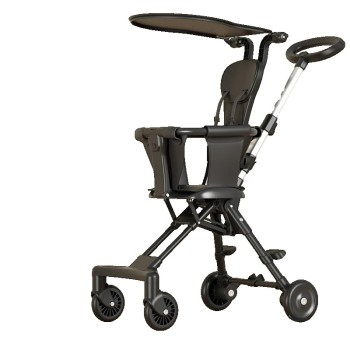 Cărucior Pliabil AirGo Reversibil, Ușor, Cadru Aluminiu, 4 Roți, Parasolar, 1-3 Ani, Negru, 52 x 42 x 90 cm