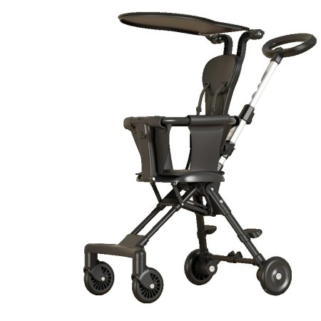 Cărucior Pliabil AirGo Reversibil, Ușor, Cadru Aluminiu, 4 Roți, Parasolar, 1-3 Ani, Negru, 52 x 42 x 90 cm