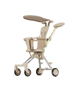 Cărucior Pliabil EasyGo Reversibil, Cadru Aluminiu, 4 Roți, Parasolar UV, Ultra Ușor, Bej, 1-3 Ani, 52 x 42 x 90 cm