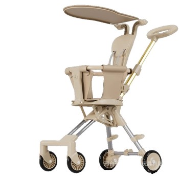 Cărucior Pliabil EasyGo Reversibil, Cadru Aluminiu, 4 Roți, Parasolar UV, Ultra Ușor, Bej, 1-3 Ani, 52 x 42 x 90 cm