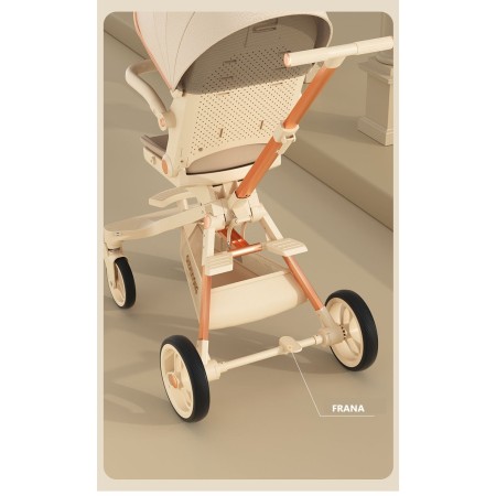 Cărucior UrbanComfort 3 în 1, Reversibil, Poziție Somn, Tavă Masă, Roti 360°, Copertină UV, Pliabil, Bej, 6-36 Luni