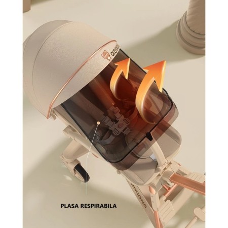 Cărucior UrbanCare 3în1 Pliabil, Reversibil, Poziție de Somn, Tavă Masă, Roti 360°, Copertină UV, Crem, 6-36 Luni