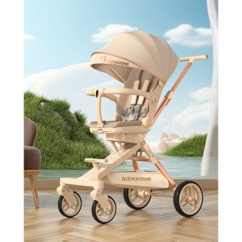 Cărucior UrbanCare 3în1 Pliabil, Reversibil, Poziție de Somn, Tavă Masă, Roti 360°, Copertină UV, Crem, 6-36 Luni