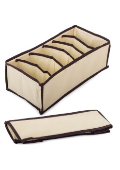 Cutie de Depozitare Lenjerie, Sutiene, Șosete, 6 Compartimente, Pânză Oxford, Design Pliabil, 32x16x10 cm, Bej
