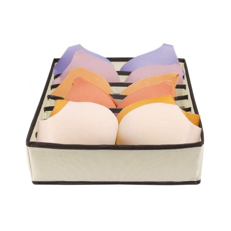 Cutie Depozitare Lenjerie, 7 Compartimente, Pânză Oxford, 32x32x10 cm, Sertare/Dulap, Bej