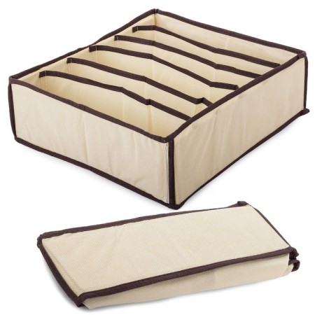 Cutie Depozitare Lenjerie, 7 Compartimente, Pânză Oxford, 32x32x10 cm, Sertare/Dulap, Bej